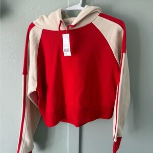 Women’s Red & Cream Hooded Raglan Sweatshirt
